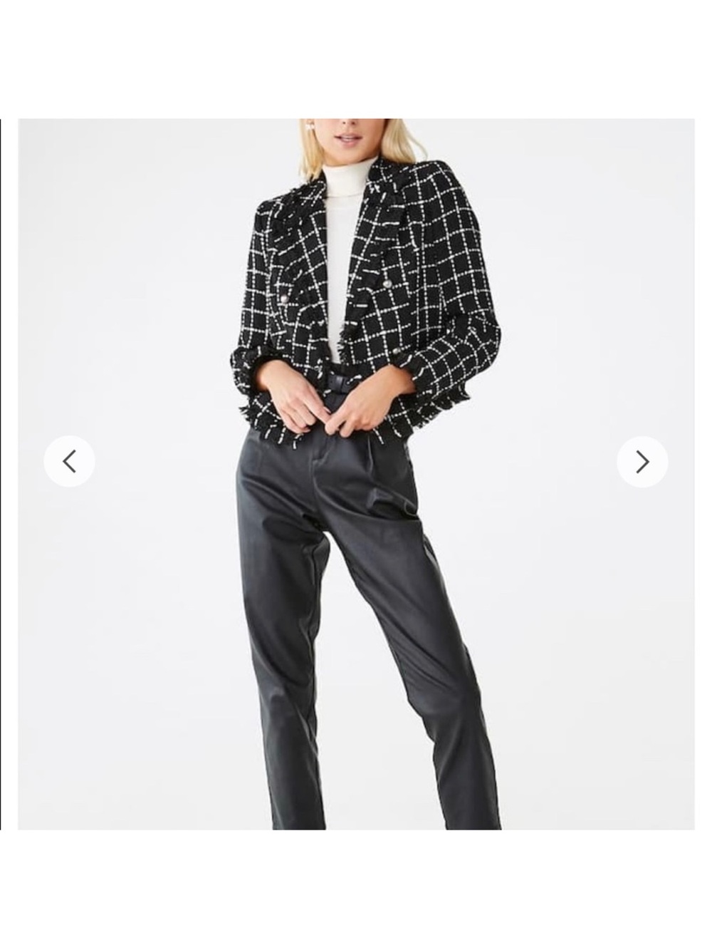Forever 21 Black and White Windowpane Tweed Blazer